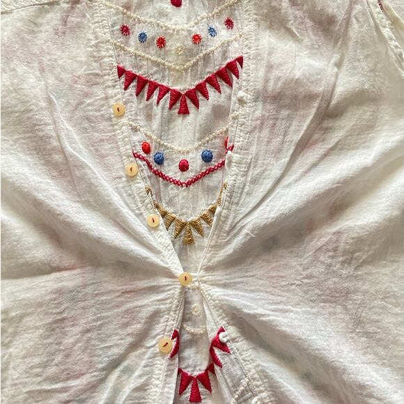 Johnny Was Aztec Embroidered Button Down Tank Top Red White Blue - Picture 4 of 6